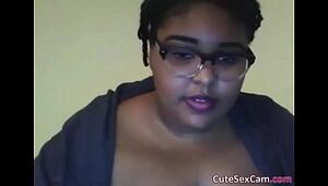Dark-hued Plus-size Stroking Her Pink Snatch in Front of Webcam