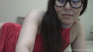 Nerdy nymph jacks in front of the web cam
